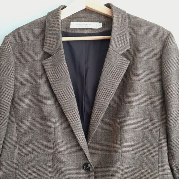 CONTEMPORAINE Simons Glen Check Plaid Blazer Jacket Tan Brown Sz 12 - Picture 2 of 14